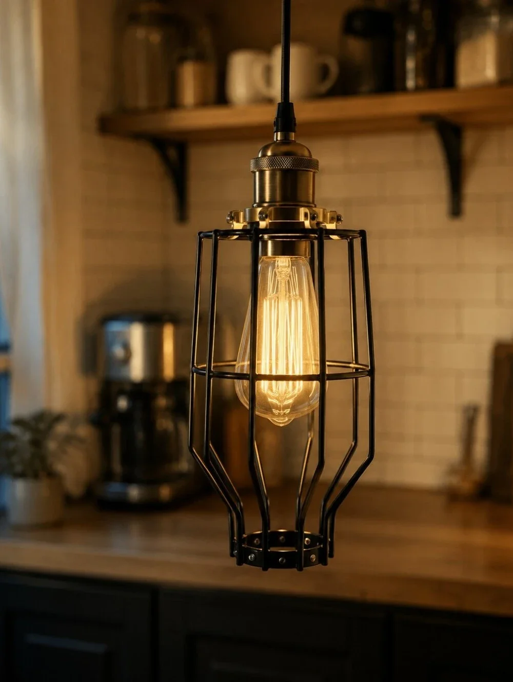Modern Industrial Black Cage Pendant Light - Unbranded